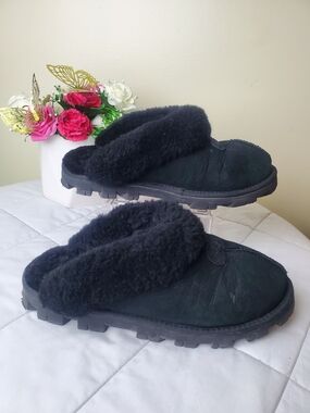 UGG Coquette Black Shearling-Lined Slip-On Clog Women's Size 8